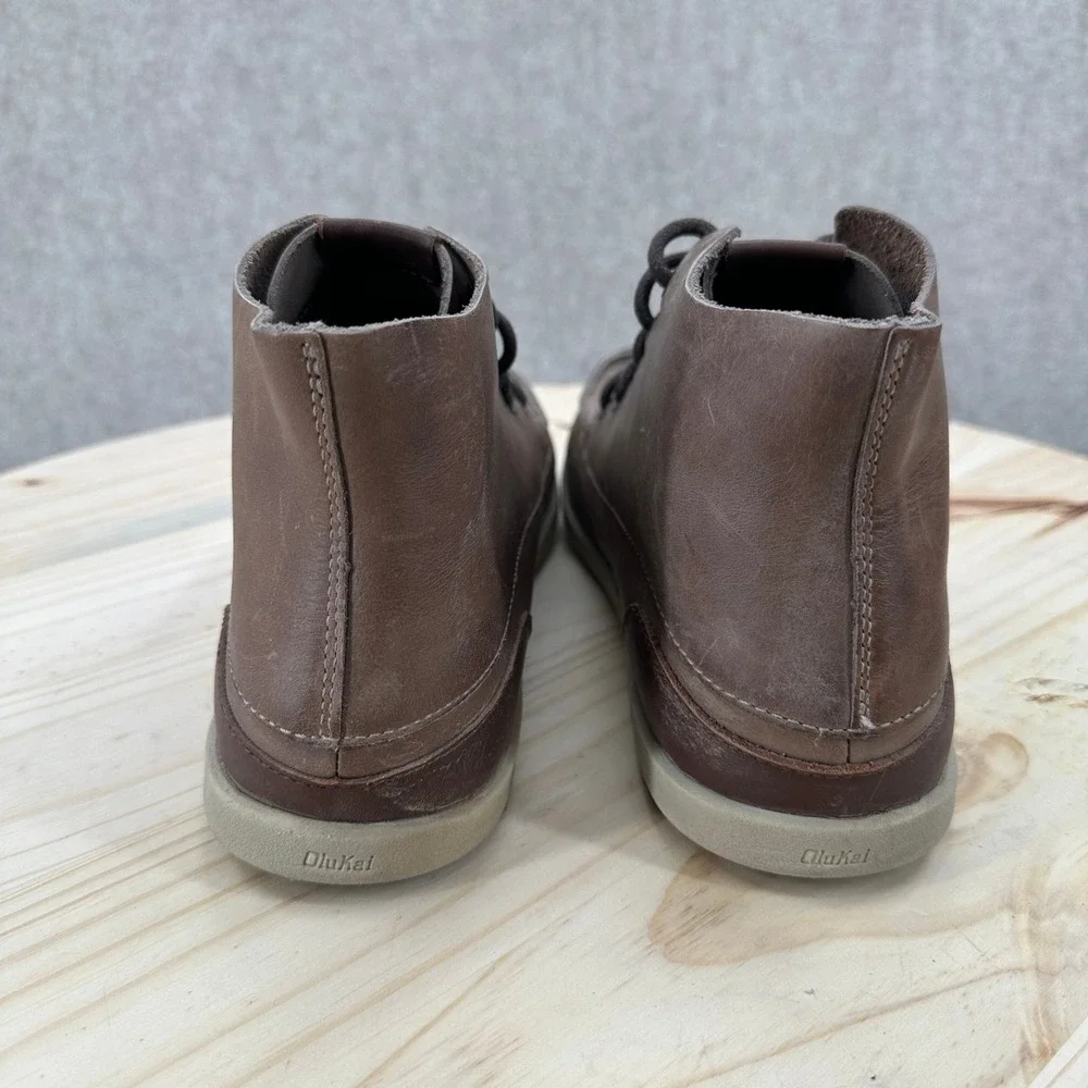 OluKai Nalukai Boots Chukka Mens 10.5 Brown Leather Waterproof Moc Toe